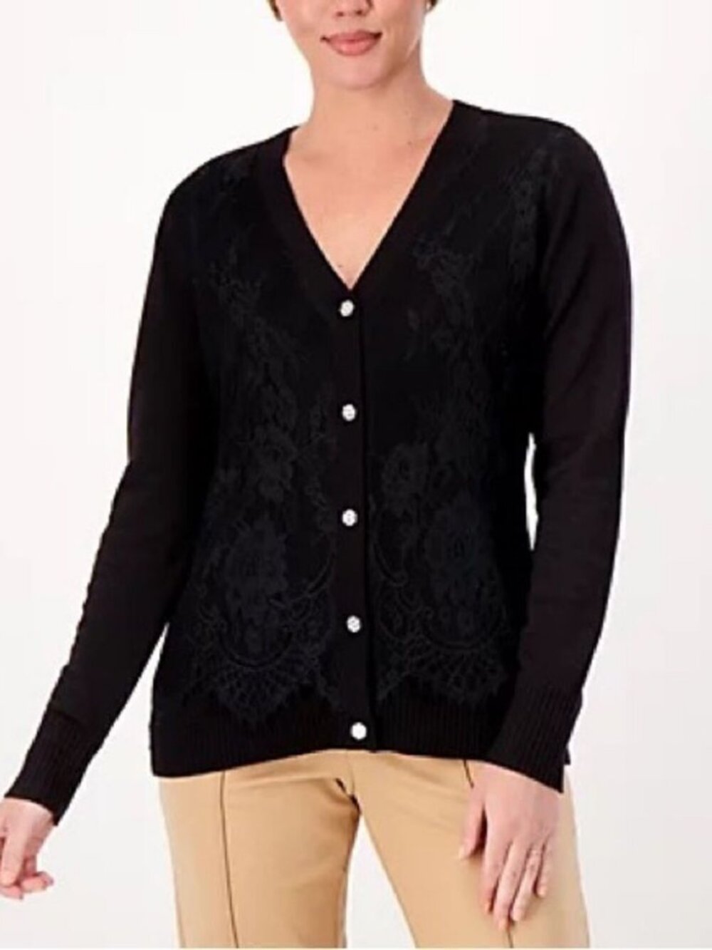 Isaac Mizrahi Live! Novelty Lace Overlay Sweater Cardigan